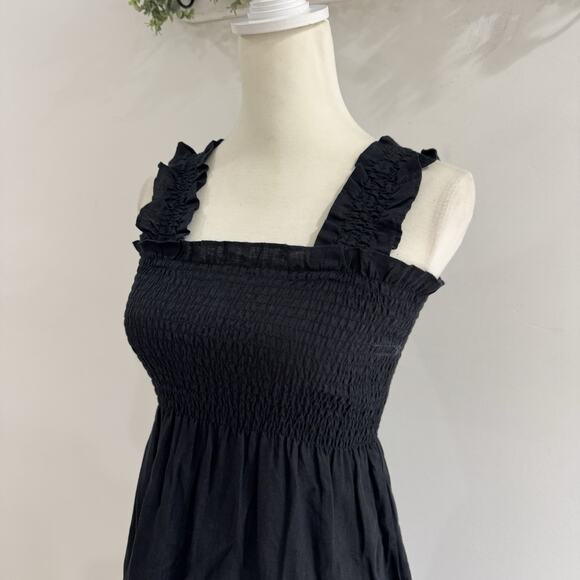 New Quince 100% Organic Linen Gauze Smocked Dress Black Small CC4609 - Picture 3 of 5